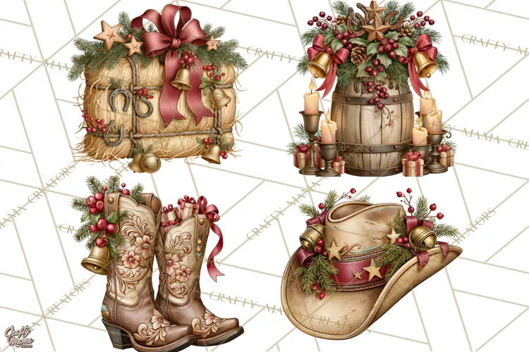Western Christmas Clipart PNG, Cowboy Christmas, Rustic