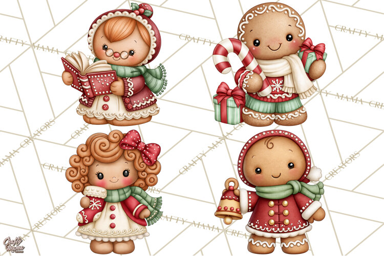 Downtown Gingerbread Town Characters Clipart PNG example image 1