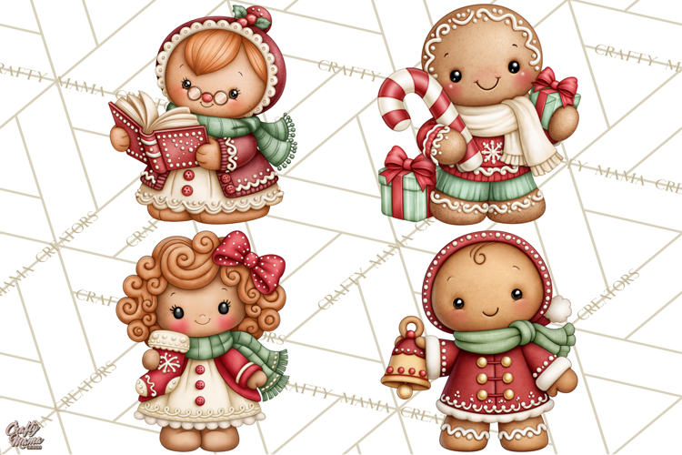 Downtown Gingerbread Town Characters Clipart PNG