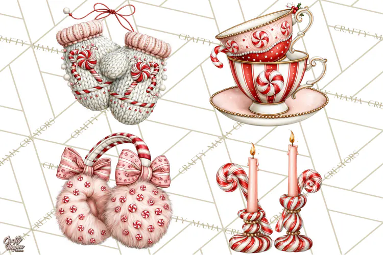 Peppermint Christmas Treasures Clipart PNG, Candy Cane