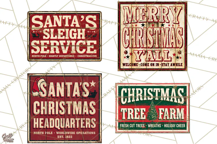 Vintage Christmas Signs Clipart PNG