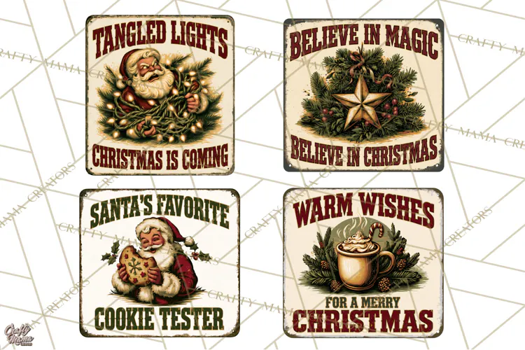 Vintage Christmas Metal Sign Clipart, Funny, Inspirational