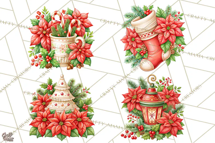 Christmas Poinsettia Clipart PNG | Holiday Floral Designs