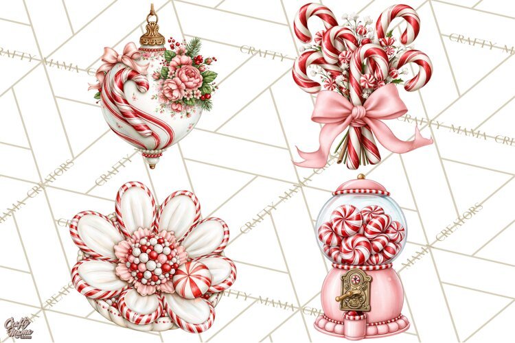 Peppermint Christmas Treasures Clipart PNG, Candy Cane example image 1