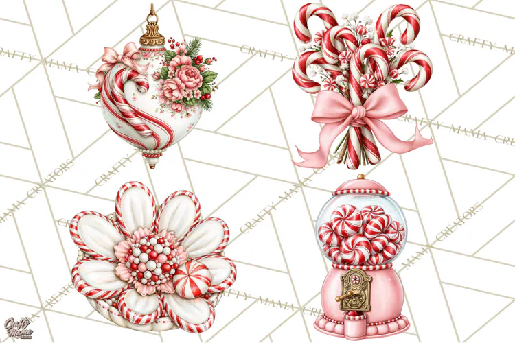 Peppermint Christmas Treasures Clipart PNG, Candy Cane