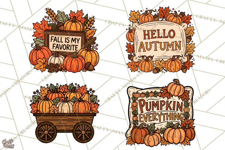 Cozy Fall Clipart PNG Autumn Harvest Illustrations