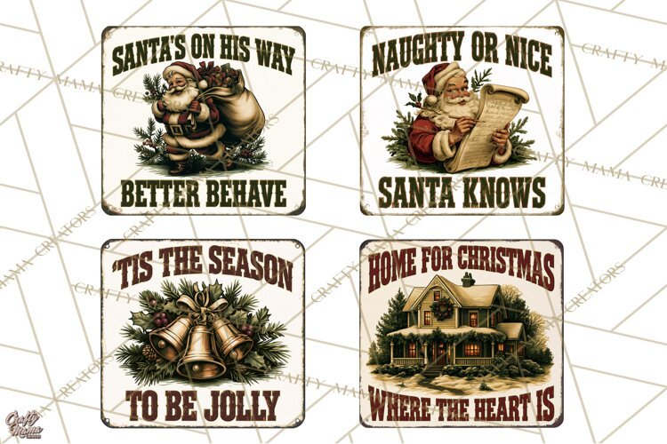 Vintage Christmas Metal Sign Clipart, Funny, Inspirational example image 1