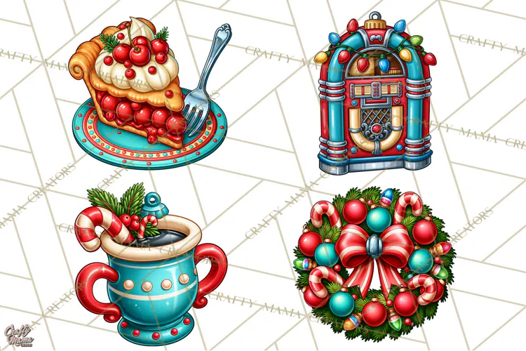 Christmas Retro Diner Clipart PNG 1950s Holiday Food & Decor