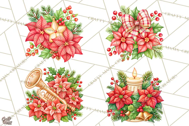 Christmas Poinsettia Clipart PNG | Holiday Floral Designs