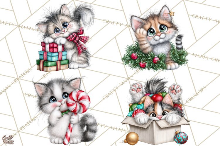 Christmas Cat Clipart PNG, Funny Kitten Christmas example image 1