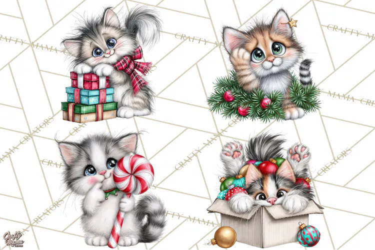 Christmas Cat Clipart PNG, Funny Kitten Christmas