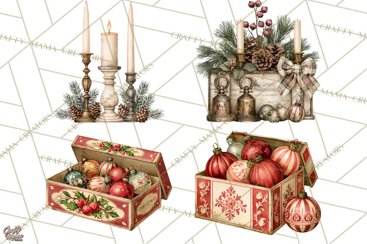 Vintage Farmhouse Christmas Decor PNG
