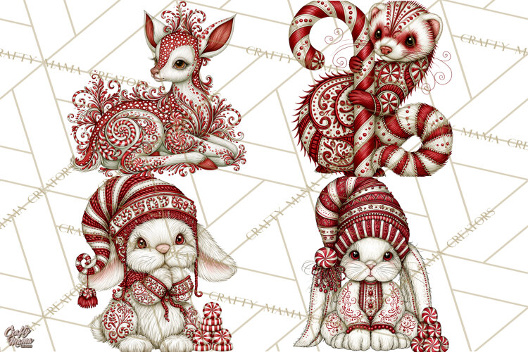 Whimsical Peppermint Animal PNG Christmas Clipart example image 1