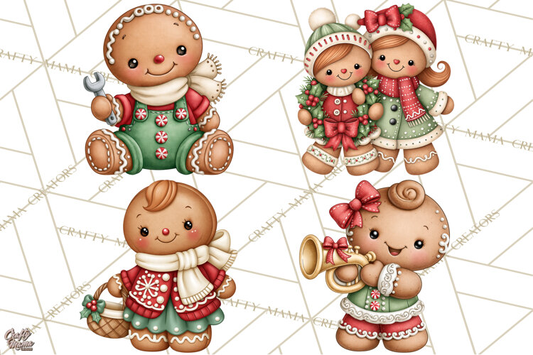 Downtown Gingerbread Town Characters Clipart PNG example image 1