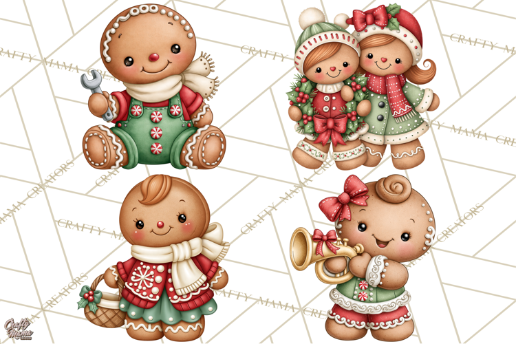 Downtown Gingerbread Town Characters Clipart PNG