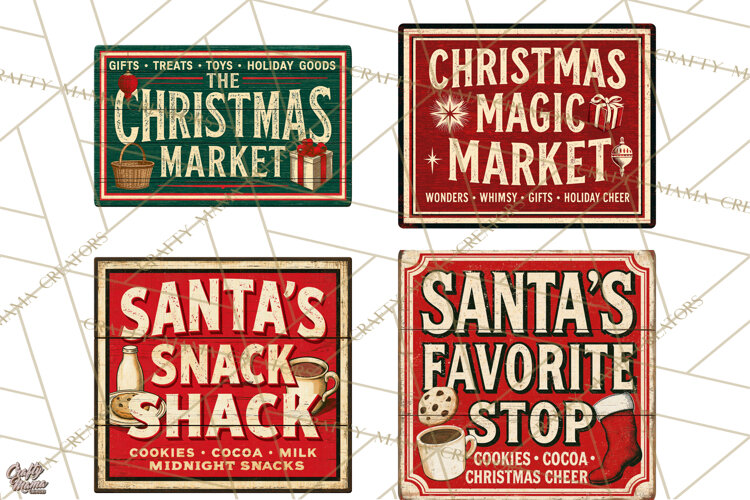 Vintage Christmas Signs Clipart PNG example image 1