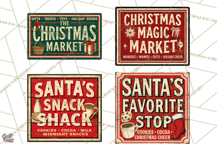 Vintage Christmas Signs Clipart PNG
