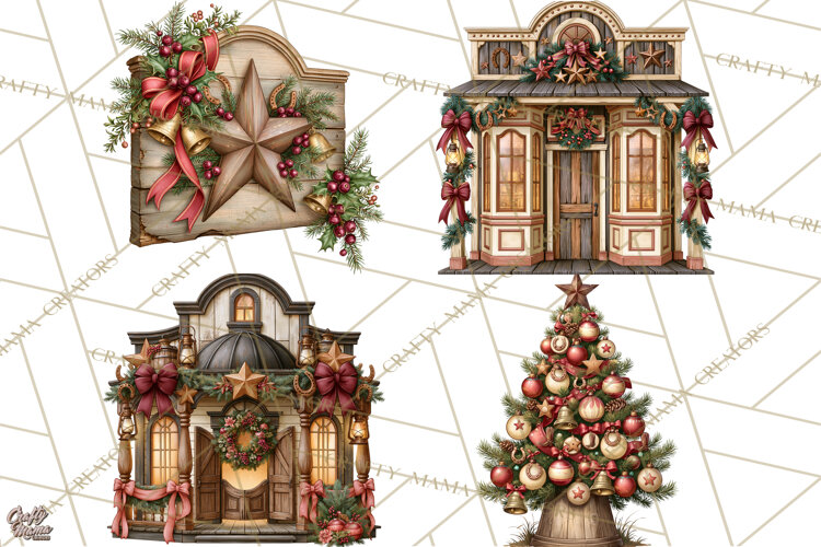 Western Christmas Clipart PNG, Cowboy Christmas, Rustic example image 1