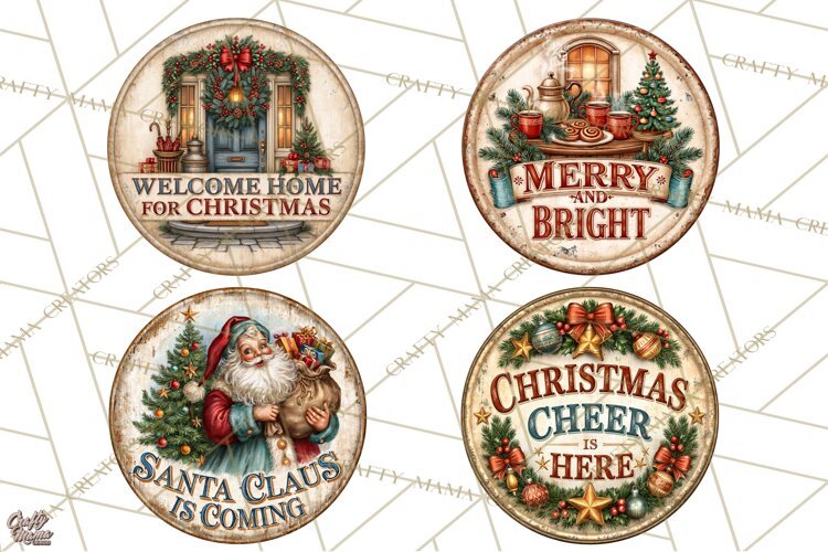 Mid Century Christmas Vintage Signs | Round Door Sign Design example image 1