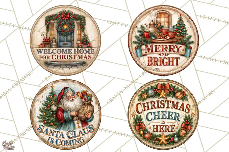 Mid Century Christmas Vintage Signs | Round Door Sign Design
