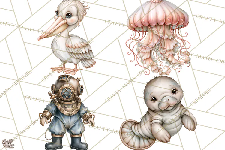 Ocean Animals Clipart Watercolor PNG, Sea Life Graphics
