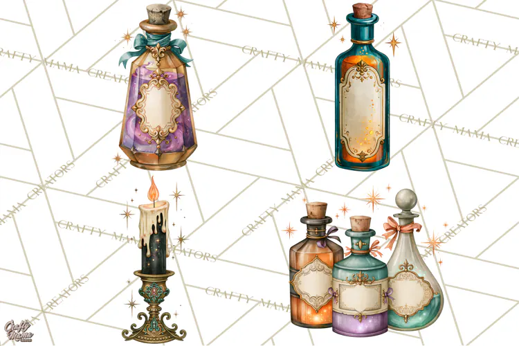Vintage Witch Apothecary Clipart PNG, Halloween Magic