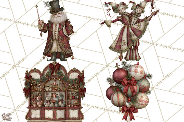Christmas Circus Clipart, Vintage Christmas Circus PNG example image 1