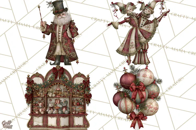 Christmas Circus Clipart, Vintage Christmas Circus PNG