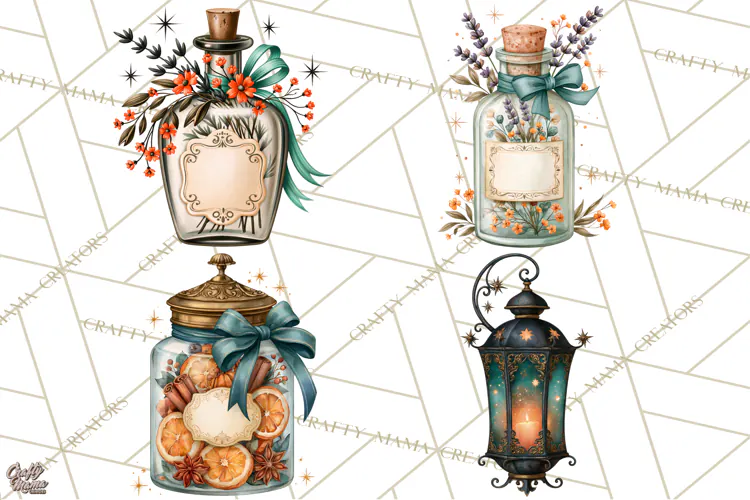 Vintage Witch Apothecary Clipart PNG, Halloween Magic