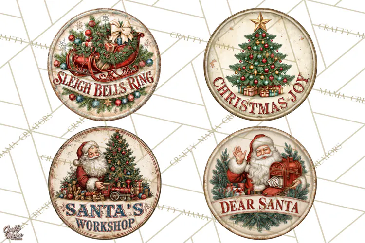 Mid Century Christmas Vintage Signs | Round Door Sign Design