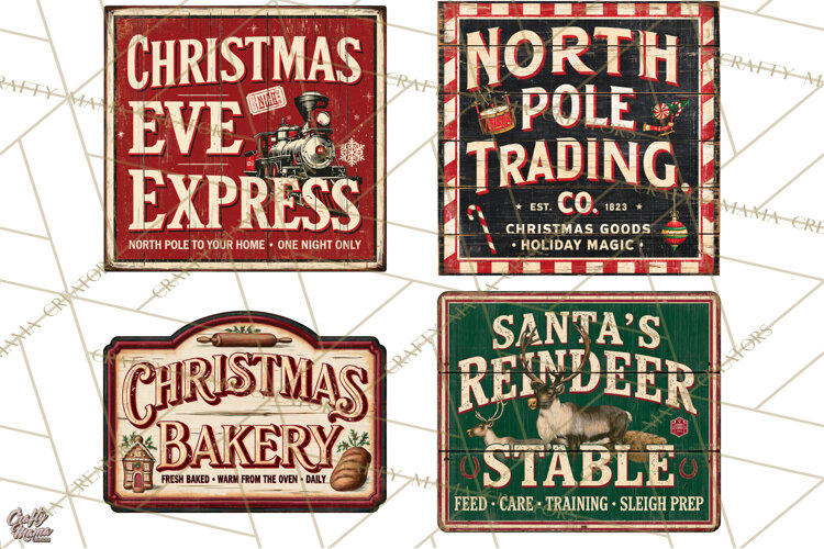 Vintage Christmas Signs Clipart PNG example image 1