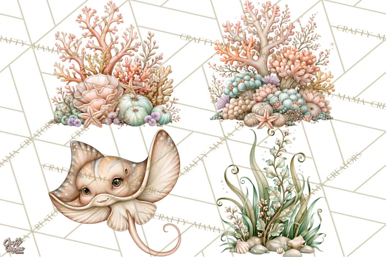 Ocean Animals Clipart Watercolor PNG, Sea Life Graphics