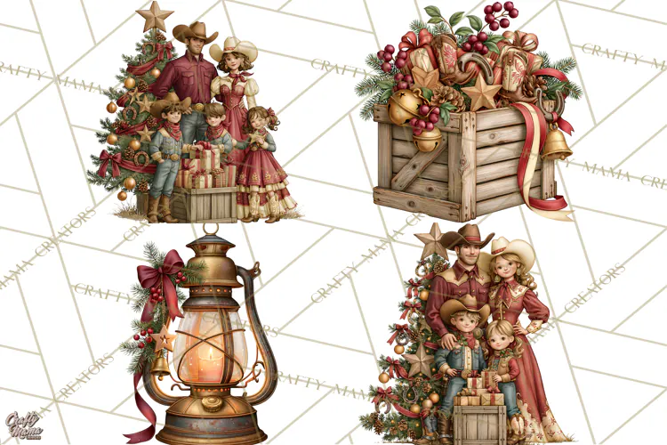 Western Christmas Clipart PNG, Cowboy Christmas, Rustic