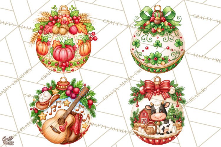 Multi Themed Christmas Ornament Clipart PNG example image 1