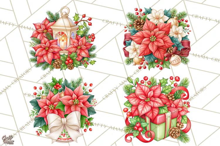 Christmas Poinsettia Clipart PNG | Holiday Floral Designs