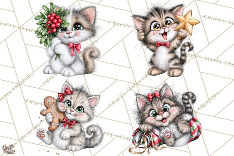 Christmas Cat Clipart PNG, Funny Kitten Christmas example image 1