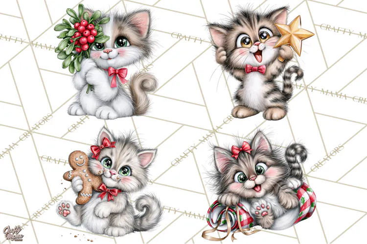 Christmas Cat Clipart PNG, Funny Kitten Christmas