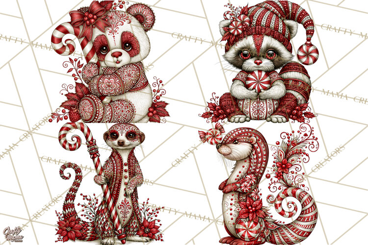 Whimsical Peppermint Animal PNG Christmas Clipart example image 1