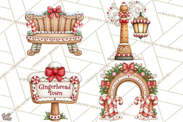 Downtown Gingerbread Town Accessories Clipart PNG example image 1