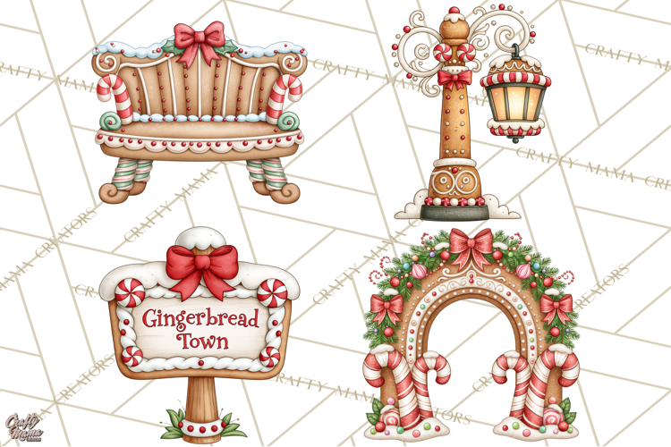 Downtown Gingerbread Town Accessories Clipart PNG