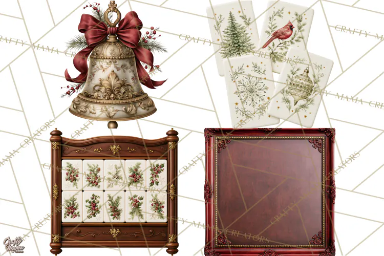 Christmas Mahjong Clipart, Holiday Mahjong Tiles PNG
