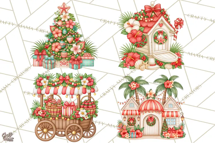 Tropical Christmas Village Clipart PNG, Christmas Village