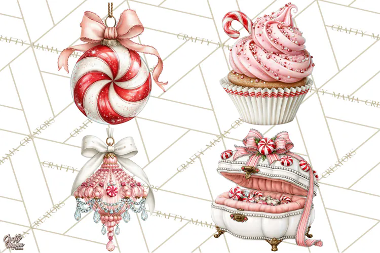 Peppermint Christmas Treasures Clipart PNG, Candy Cane