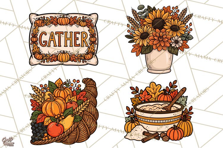 Cozy Fall Clipart PNG Autumn Harvest Illustrations example image 1