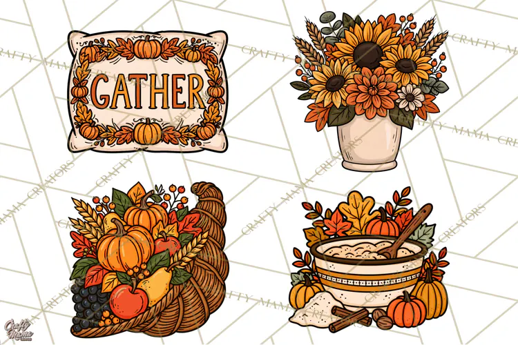 Cozy Fall Clipart PNG Autumn Harvest Illustrations