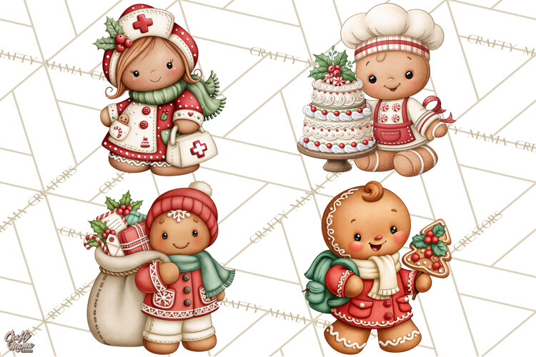 Downtown Gingerbread Town Characters Clipart PNG example image 1