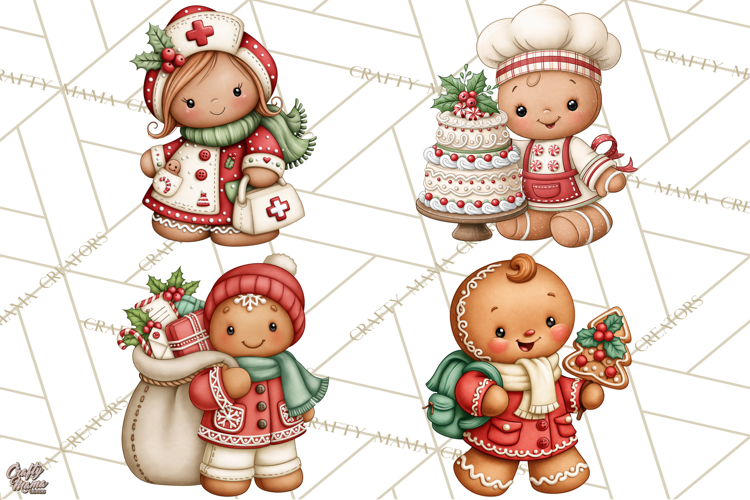 Downtown Gingerbread Town Characters Clipart PNG