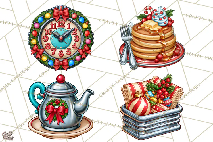 Christmas Retro Diner Clipart PNG 1950s Holiday Food & Decor