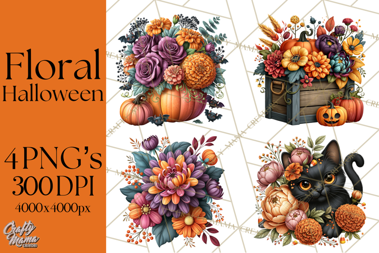 Halloween Floral Clipart PNG Spooky Flowers Images