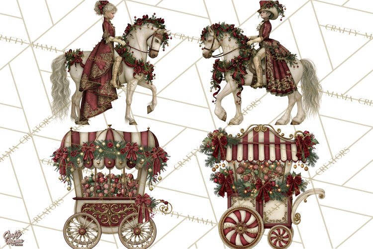 Christmas Circus Clipart, Vintage Christmas Circus PNG example image 1